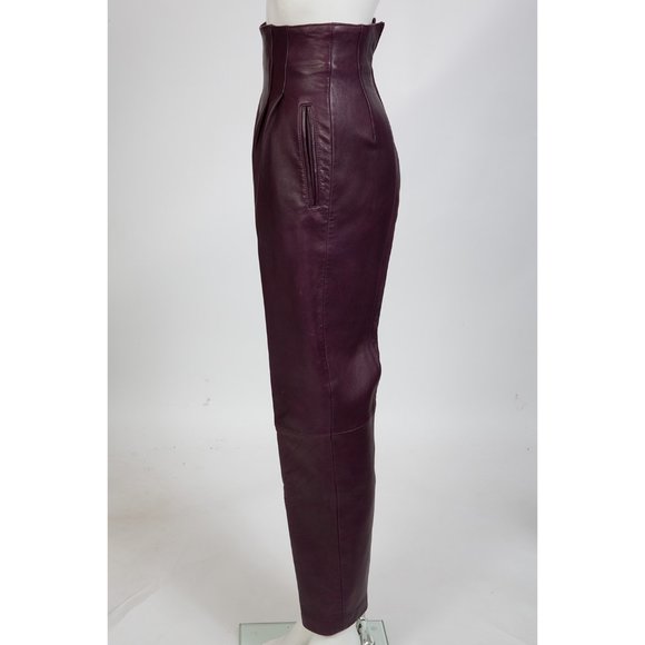 Brigid Brock 80s Aubergine Leather Pant Suit sz 2 - Picture 6 of 10